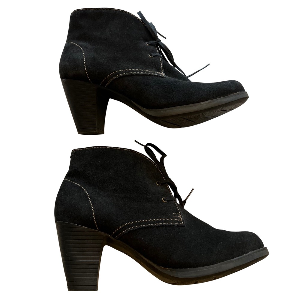 Clarks Black Suede Lace Up Block Heel Witchy Casual Comfy Ankle Boots Size 9